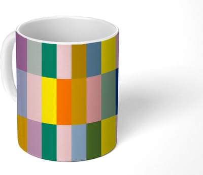 Mok - Koffiemok - Stroken - Blauw - Patroon - Abstract - Mokken - 350 ML - Beker - Koffiemokken - Theemok