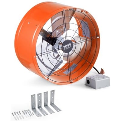VEVOR zolderventilator, 380 x 200 mm, luchtafzuigventilator met regelbare thermostaat, buitenrooster, luchtstroomcapaciteit van 1650 CFM, voor zadeldaken, garages, werkplaatsen en woningen