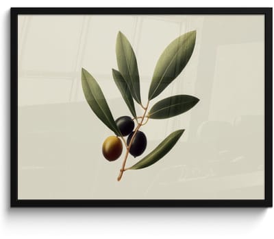 Poster in lijst - Fotolijst 80x60 cm - Posters - Olijftak - Donkergroen - Olijven - Posterlijst zwart - Decoratie - Wanddecoratie woonkamer - Muurdecoratie slaapkamer