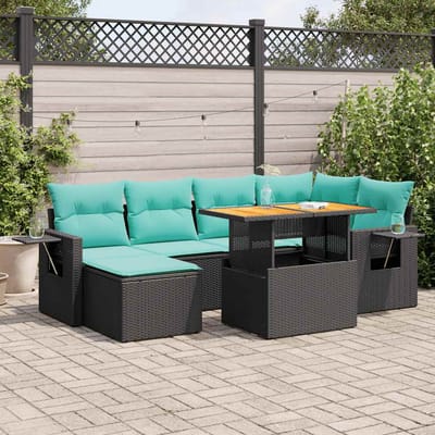 vidaXL - 7-delige - Loungeset - met - kussens - poly - rattan - zwart