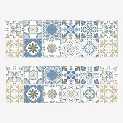 24 Stuks Blauwe Victoriale Tegelstickers, Zelfklevende Wanddecoratie voor Keuken en Badkamer, Vintage Design, Waterdicht en Makkelijk aan te Brengen