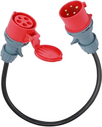 Verloopstekker 32A (male) naar 16A (female) rode CEE 5 x 25 mm² - IP44 - 0,5 meter | 32A naar 16A krachstroom adapter kabel