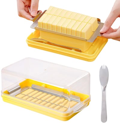 Unyqoos® Praktische Botervloot met Transparant Deksel en Botervork voor Efficiënt Botergebruik in Keuken