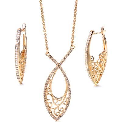 Nieuwe Roségouden Bloemen Ketting Oorbellen Set Micro Wax Inleg Natuurlijke Zirkoon Ketting Vrouwen Vintage Bruiloft Sieradensets beige
