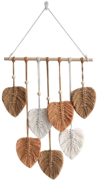 longziming -Macramé wandtapijt - Handgemaakte Macramé Wanddecoratie van Katoen – Uniek Bladontwerp – Natuurlijke Boho Woondecoratie 40×80 cm – Sfeervolle Muur – Khaki