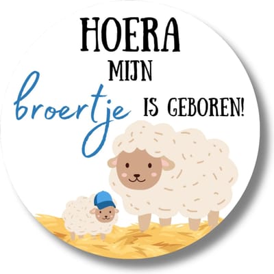 20 x Sticker Broertje Geboren | Schaap | Hoera mijn broertje is geboren | Blauw | 40 mm | Geboorte Jongen | Trakteren Zus Broer