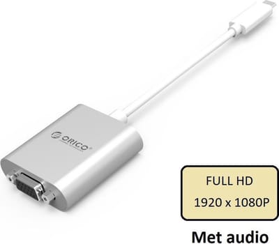 Orico USB-C naar VGA adapter Full HD - Aluminium - Zilver