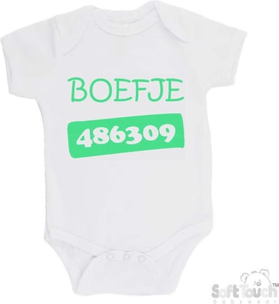 100% Katoenen Romper "Boefje 486309" Unisex Katoen Wit/mint Maat 62/68