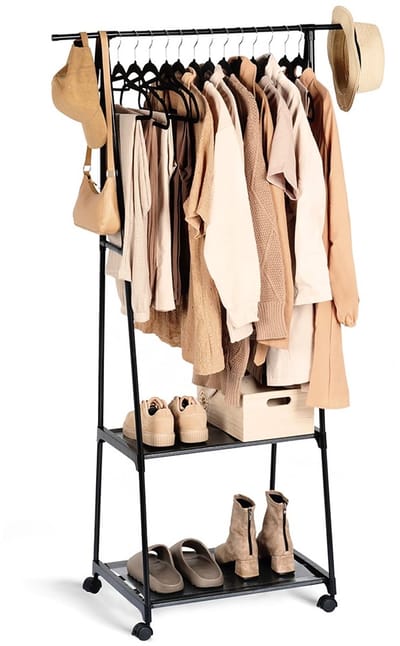 Kledingrek Metaal Zwart op Wielen 88x44x160 cm - Garderoberek - Kledingstang - Kleerhanger