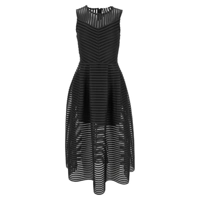Maje Rire midi-jurk met mesh-strepen in zwart polyester