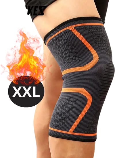 Bovista Kniebrace - Sportbrace Knie - Knee Sleeves - Knee Sleeves Powerlifting - Compressie Knie Brace - Knee Wraps - Knee Support - Dames - Heren - Comfortabel - Oranje - Maat XXL
