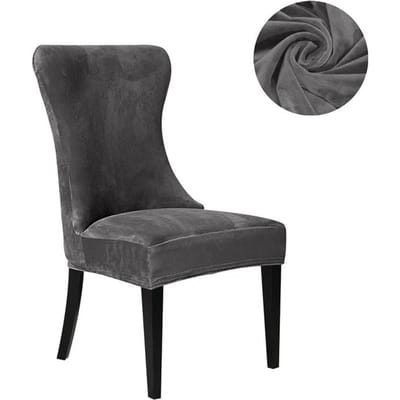 1 STK Fluweel Stoelhoes Zacht Effen Kleur Wasbaar Stoel Sliphoes Elastisch Hoge Rug Armloos Stoelhoes Eetkamer Hotel Bruiloft 1Pc gray
