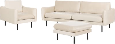 VINTERBRO - Bankenset met ottomaan - Lichtbeige - Fluweel