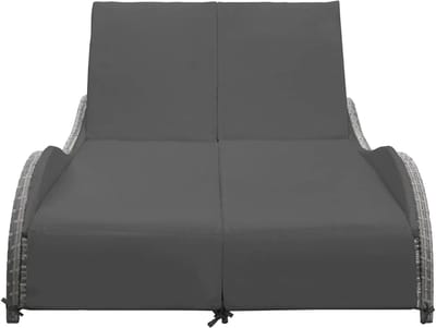 Dubbel Zonnebed Polyrotan 2-Persoons – Verstelbaar Ligbed 200+ cm – Tuin & Terras Lounge Zonne-eiland met Dik Kussen, Weerbestendig Outdoor Ligbed – Antraciet/Grijs – Laura