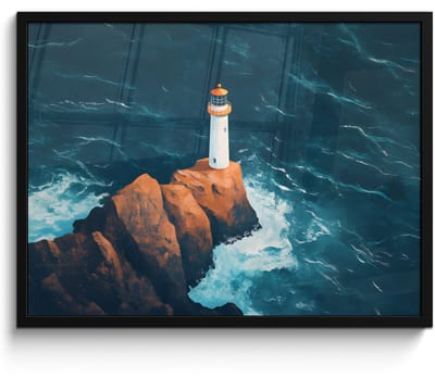 Poster in lijst - Fotolijst 70x50 cm - Posters - Vuurtoren - Rots - Zee - Golven - Posterlijst zwart - Decoratie - Wanddecoratie woonkamer - Muurdecoratie slaapkamer