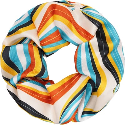 Haarsoires Haarelastiek Scrunchie – Streepprint – Creme Blauw Oranje - Haarkrinkel - Haar Elastiek met Stof - Zacht & Haarvriendelijk