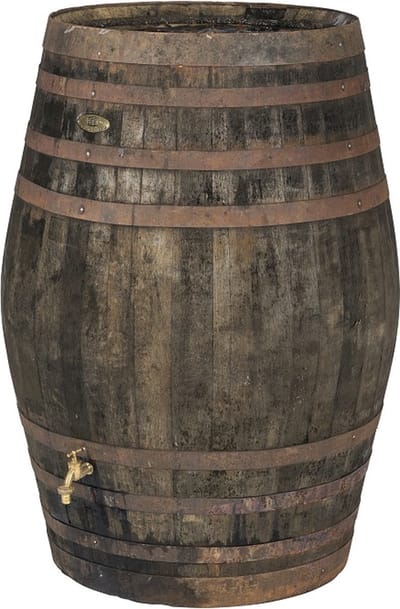 Houten Houten Regenton "Port" 500 L., incl. kraan, los deksel met handvat en gat vulautomaat aan de achterzijde - Eikenhout - FSC - Duurzaam