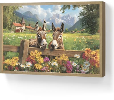 Wandlamp 60x40 cm - Oplaadbaar - Ezels - Bloemen - Zomers - Wandlampen binnen woonkamer - Slaapkamer lamp - Decoratieve nachtlamp - Vloerlamp draadloos