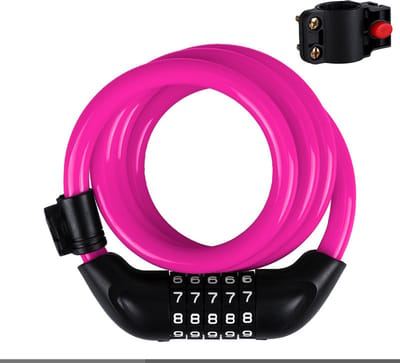 Fietsslot 1.2 Meter - Kabelslot met Cijfercode en Montagebeugel – Roze