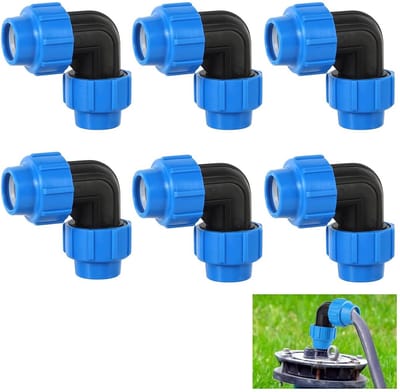 PE pijp schroefverbinding - 6 stuks - 25 mm connectors - schroefhoek 90 graden - schroefverbinding voor PE pijp 25 mm drinkwater - met sleutel - voor binnen- en buiteninstallaties