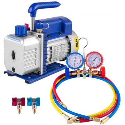 VEVOR 3CFM Lege eentraps vacuümpomp, 1/4HP vacuümpomp, 2-weg airconditioning vacuümpomp, 220V vacuümpomp, geschikt voor koelmiddelen R12, R134a, R22, R410a, R404 en R502