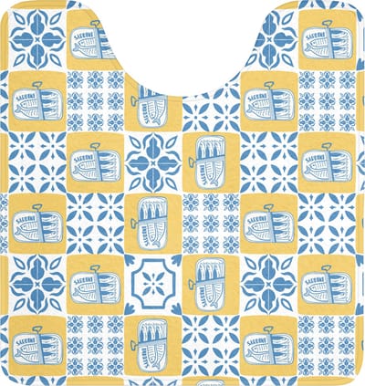 WC mat met uitsparing 55x60 cm - Antislip - Patroon - Tegel - Geel - Blauw - Toiletmat met uitsnijding - Vloermat - Douchemat - Toilet tapijt - Toiletmatten