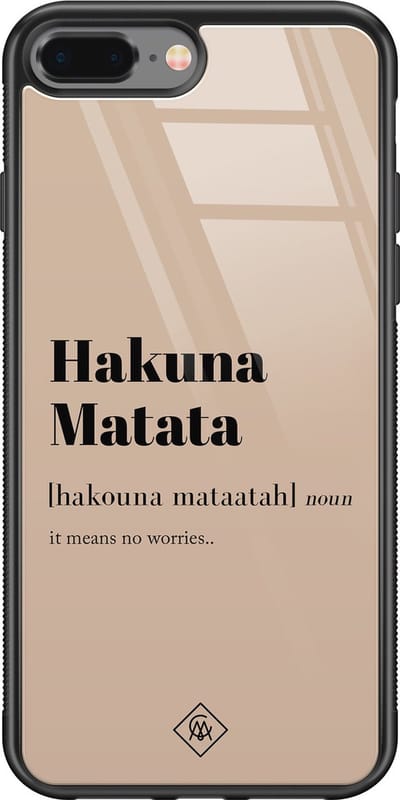 Casimoda® hoesje - Geschikt voor iPhone 8 Plus - Hakuna Matata - Luxe Hard Case Zwart - Backcover telefoonhoesje - Bruin/beige