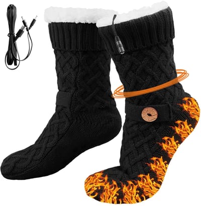 Ynkkvre - Verwarmde Sokken - Elektrisch Verwarmde Sokken - Verwarmde Sokken - USB Verwarming - Dik Fleece Met Sherpa Binnenvoering Voor Constante Warmte Van 40°C - 1 Paar - Voor Thuis/Kantoor/Zwart