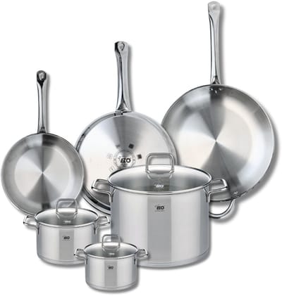 Set van 3 Koekenpannen 24, 28 en 32 cm en 3 kookpotten 14, 16 en 26 cm Elo Profi Citrin