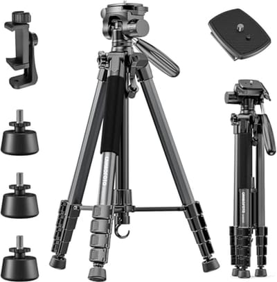 Aluminium Camerastatief 188cm met 360° Bolkop en Telefoonhouder - Lichtgewicht en Draagbaar Statief voor DSLR Camera en Smartphone