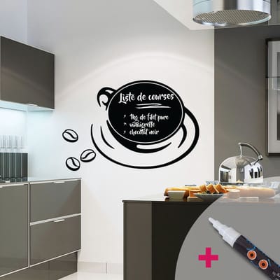 Schoolbord muursticker - uitwisbare zelfklevende muurstickers - CAFE CHIC + WITTE VLOEIBARE KRIJT - 45x55cm