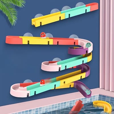 Interactieve Waterbaan Speelset voor de Badkamer – 12-delige Waterval Glijbaan Marbleset met Zuignappen – Educatief Badspeelgoed voor Kinderen vanaf 3 Jaar – Ontwikkelt Motoriek & Logisch Denken – Creatief Water Speelgoed voor in Bad