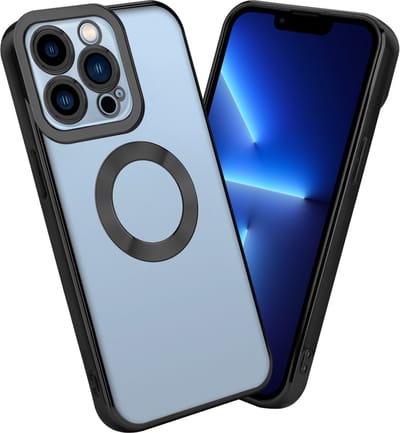 Cadorabo Hoesje geschikt voor Apple iPhone 13 PRO in Transparant - Zwart - Beschermhoes gemaakt van flexibel TPU silicone Case Cover met Chrome applicatie