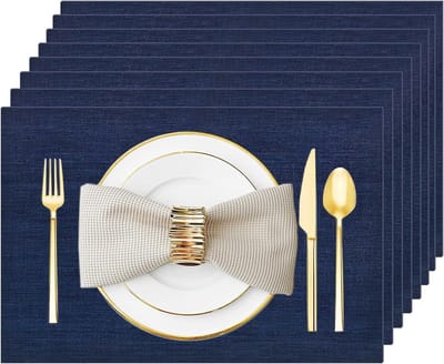 Set van 8 Marineblauwe Tafelmatten - Hittebestendig, Afwasbaar en Antislip Vinyl Placemats