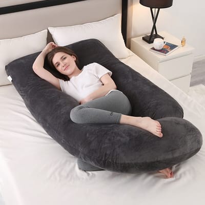 OUTARO-Zwangerschapskussen J-vormig 150x60cm – Voedingskussen – Afneembare Hoes – Comfort voor Zijslapers & Ouderen-Zwart