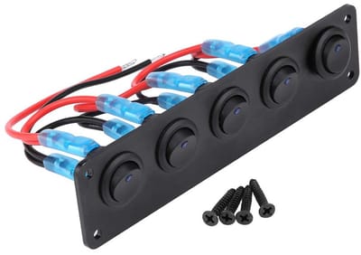 Allecto - Ronde Dash Rocker Schakelaar - 5 Gang Tuimelschakelaar - Waterdicht Configuratiescherm - Blauw - LED Lichtschakelaar - Geschikt voor Auto...