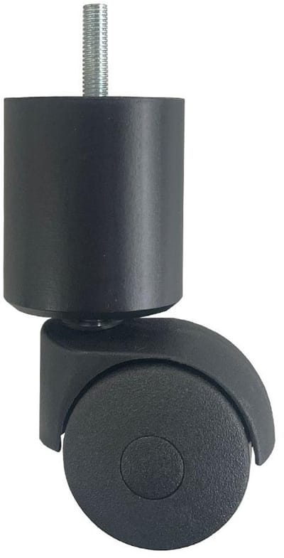 Meubelpoot zwart met wiel rond Ø 5 cm en hoogte 12,5 cm van massief hout (M8) - Set van 4 stuks