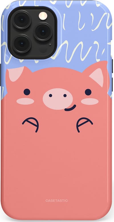 Casetastic hoesje geschikt voor Apple iPhone 12 Pro Max - MagSafe - Dubbellaagse bescherming - Knuffel van varken - Fashion Case - Koraal Lichtblauw