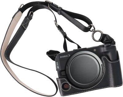 Camera Tas voor Canon EOS R50 V - PU Leren Bescherming, Schouderriem, Statief Compatibel, Zwart, Duurzaam en Stijlvol