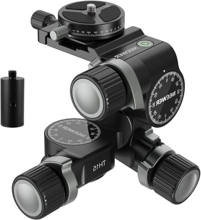 3-Weg Gevoede Statiefkop met 360° Panoramisch Arca QR Plaat, Millimeter Microverstelling en Aluminium 3-Assige Pan Tilt Hoofd met Snelle Schakelmodus voor Fotografie en Videoproductie