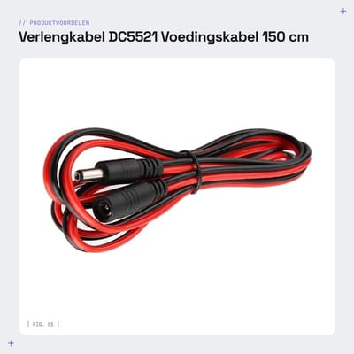 Dailygoods - Verlengkabel - DC5521 Voedingskabel - 150 cm - Zwart Rood - Ideaal voor camera's en apparatuur - Voor thuisgebruik - 5V-36V