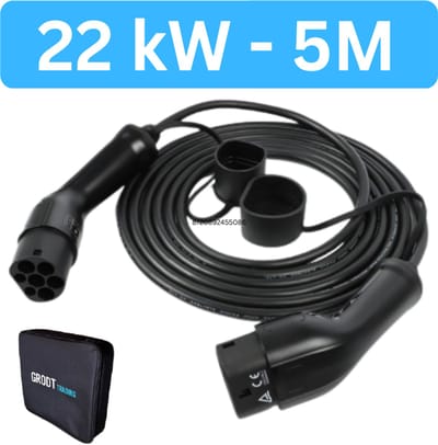 Laadkabel Type 2 32A 3 Fase | 22 kW | 5 meter | Inclusief laadkabel tas | IP65 | 2 Jaar garantie | Mennekes aansluiting | Laadkabel auto | Zwarte 5 meter kabel TPU | CE, ISO & RoHs gecertificeerd