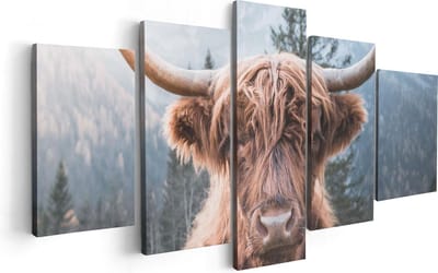 Artaza Canvas Schilderij Vijfluik Schotse Hooglander Koe In De Bergen - 100x50 - Foto Op Canvas - Canvas Print