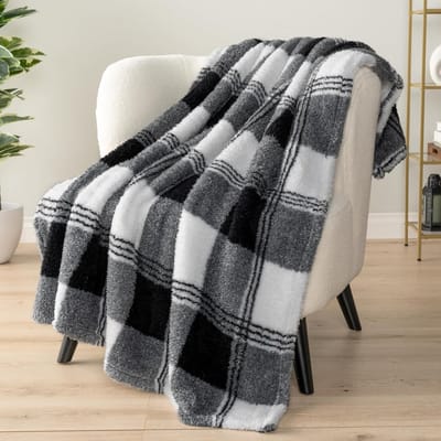 Super Zachte Sherpa Plaid voor Bank en Bed - Witte en Zwarte Pluizige Warme Fleece Deken - 127x152 cm