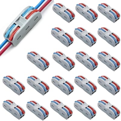 Kabelverbinders - Stekkers Klemmen - Snel Bedraden - Met Hendel - 20 Stuks - Grijs