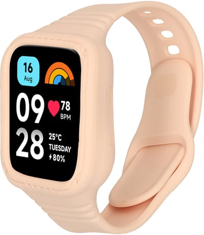 kwmobile smartwatch bandje en bumper van silicone - geschikt voor Xiaomi Redmi Watch 3 Active / Redmi Watch 3 Lite - in oudroze - Optimale bescherming