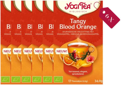 Yogi Tea Tangy Blood Orange - Biologische Kruidenthee met Hibiscus, Citrus en Zoethout voor een Fruitige en Verkwikkende Smaak - Tray van 6 Stuks