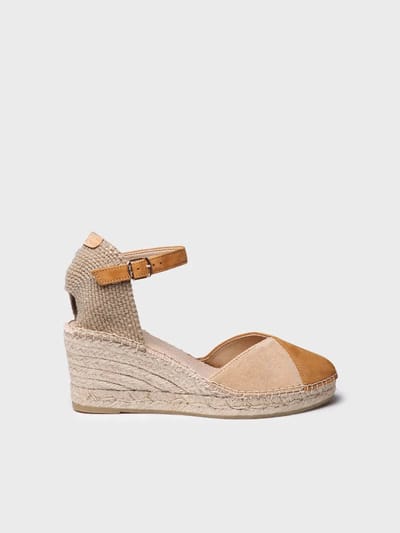 Tweekleurige suède espadrille voor dames met sleehak | BERAL