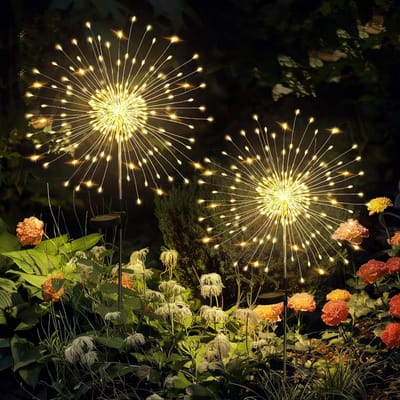 2 Stuks solar tuinverlichting 150LED - vuurwerk design - warm wit - waterdicht - voor tuinpad - bloembed - balkon - terras en kerstdecoratie
