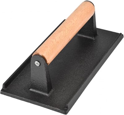 Gietijzeren Vleespers - Steakgewicht Hamburgerpers - Grillen en Bakken - Gelijkmatige Warmteverdeling - 22 x 12 x 8 cm - Zwart